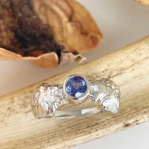 Striking Double Lion and Tanzanite White Gold Ring