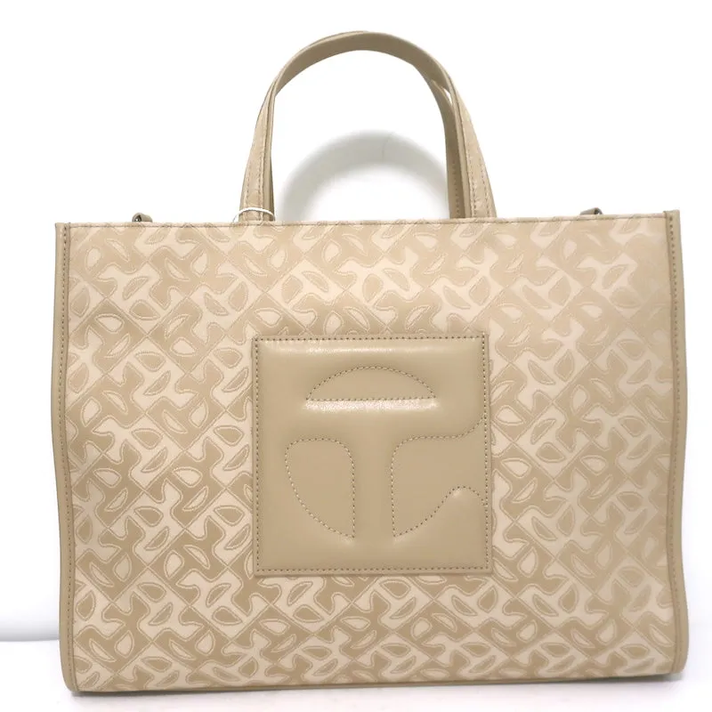 TELFAR Medium Jacquard Shopper Tote Beige Crossbody NEW