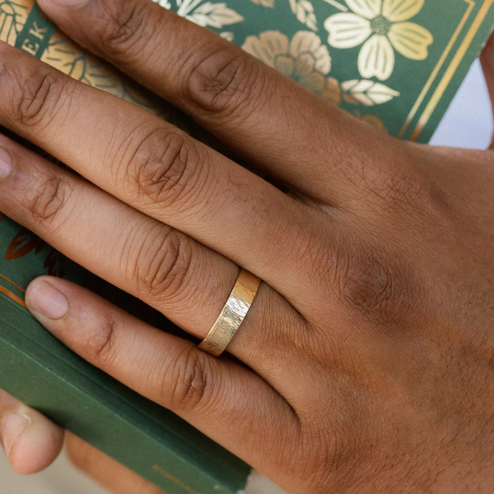The Alder | Men's Tree Bark Textured Rose Gold Wedding Band