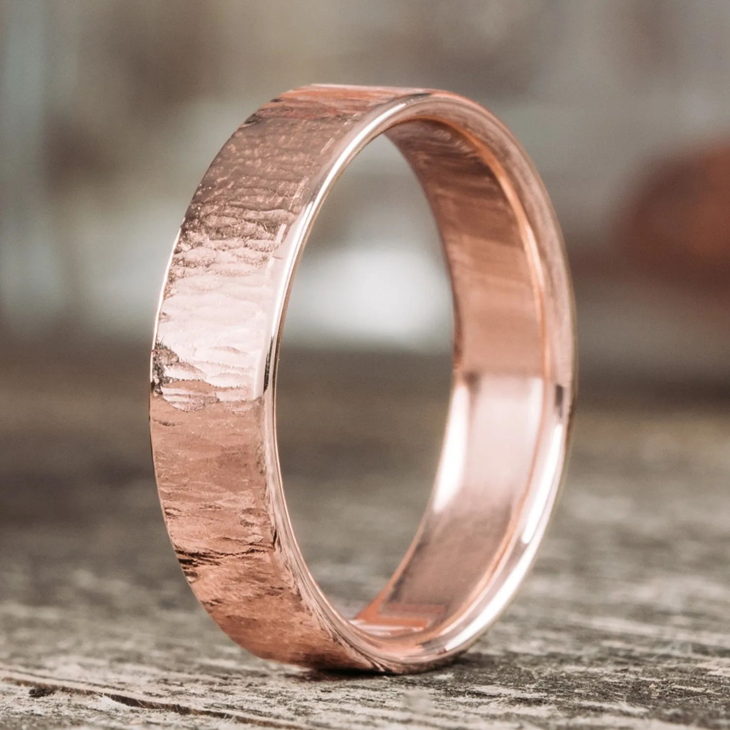 The Alder | Men's Tree Bark Textured Rose Gold Wedding Band