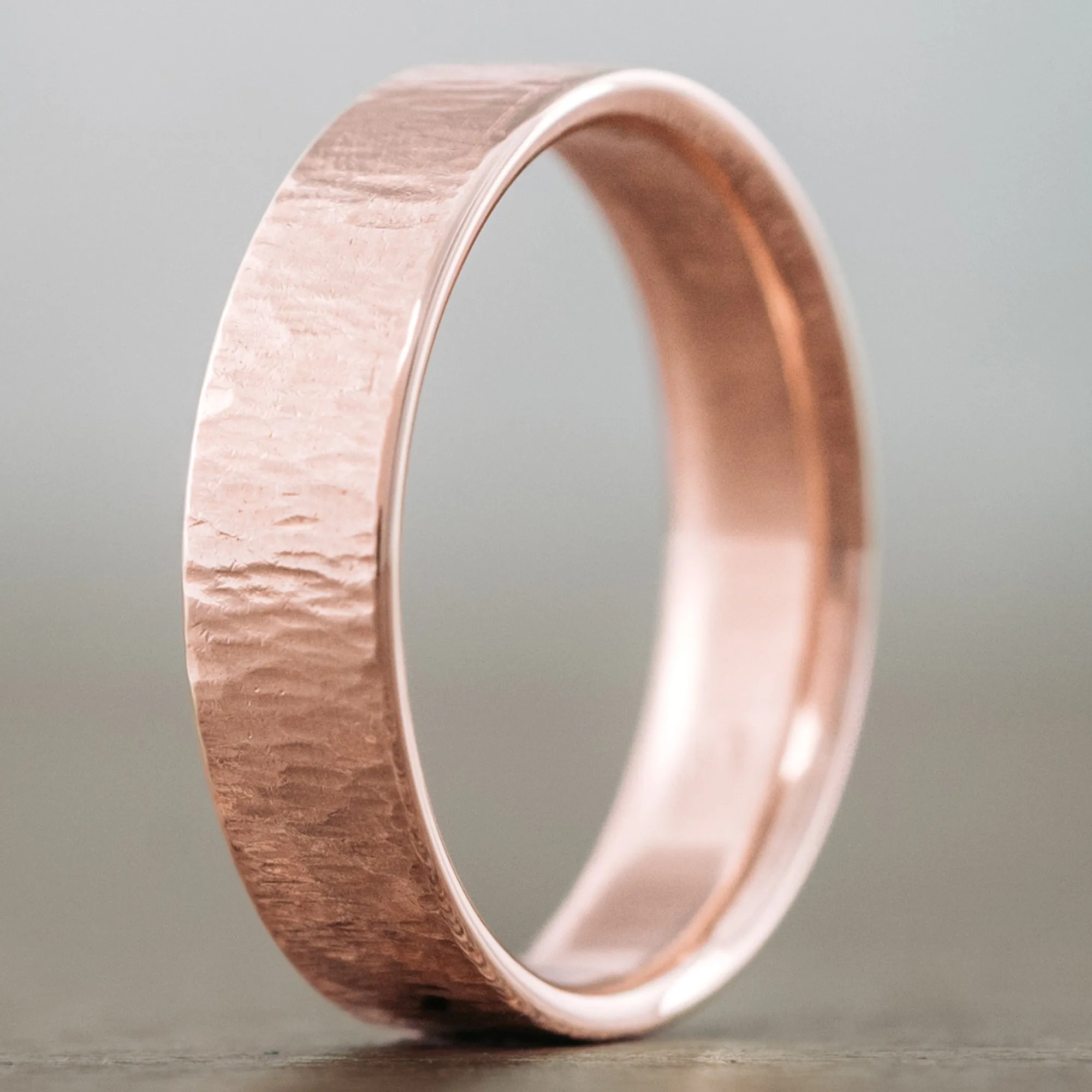 The Alder | Men's Tree Bark Textured Rose Gold Wedding Band