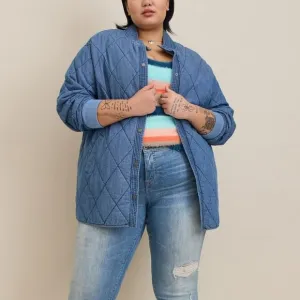 Torrid-Jacket 6X Chambray Blue Denim Quilted Coat Shacket Pockets Fall Plus Size