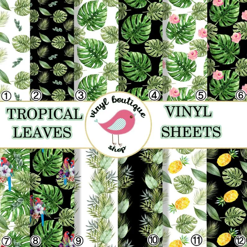 Tropical Leaves Lilac Printed Patterned Craft Vinyl Sheet 0518