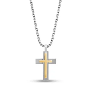 Two Tone Double Cross Pendant