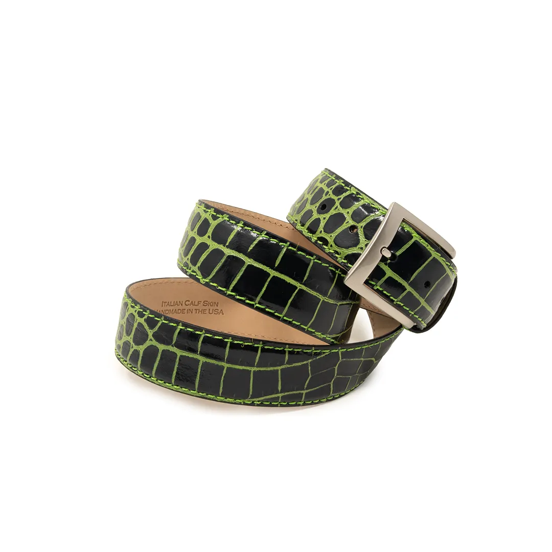 Two-Toned Mock Croc Belt - Black & Lime - 40mm - Up to 55"