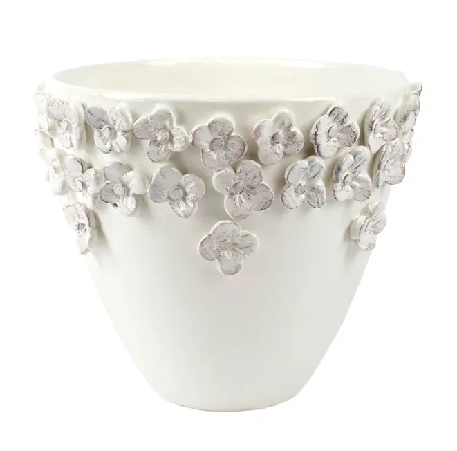 Vietri Rustic Garden White Medium Flower Cachepot