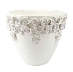Vietri Rustic Garden White Medium Flower Cachepot