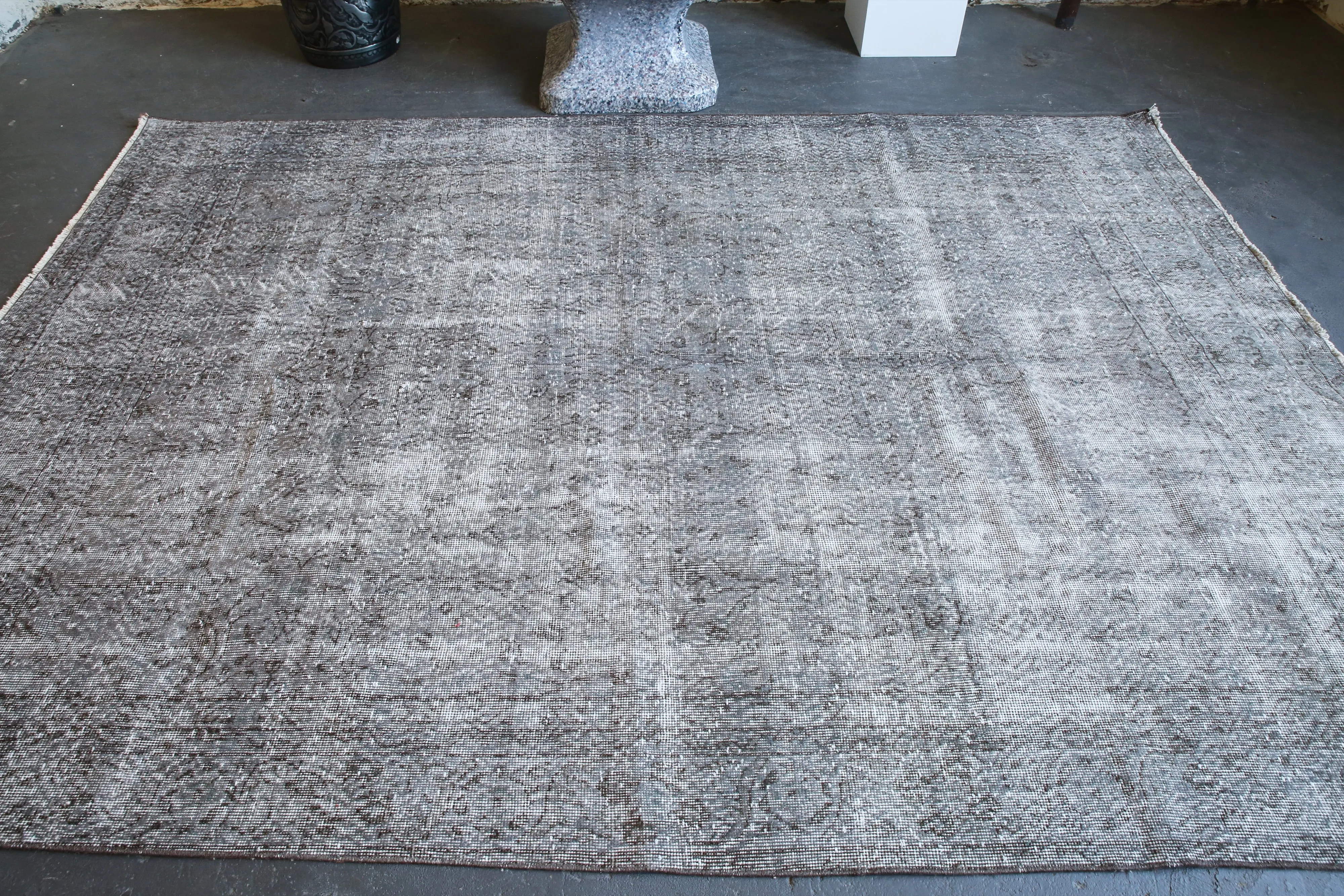 Vintage Overdyed Isparta Rug in Light Gray 5.8ftx8.7ft