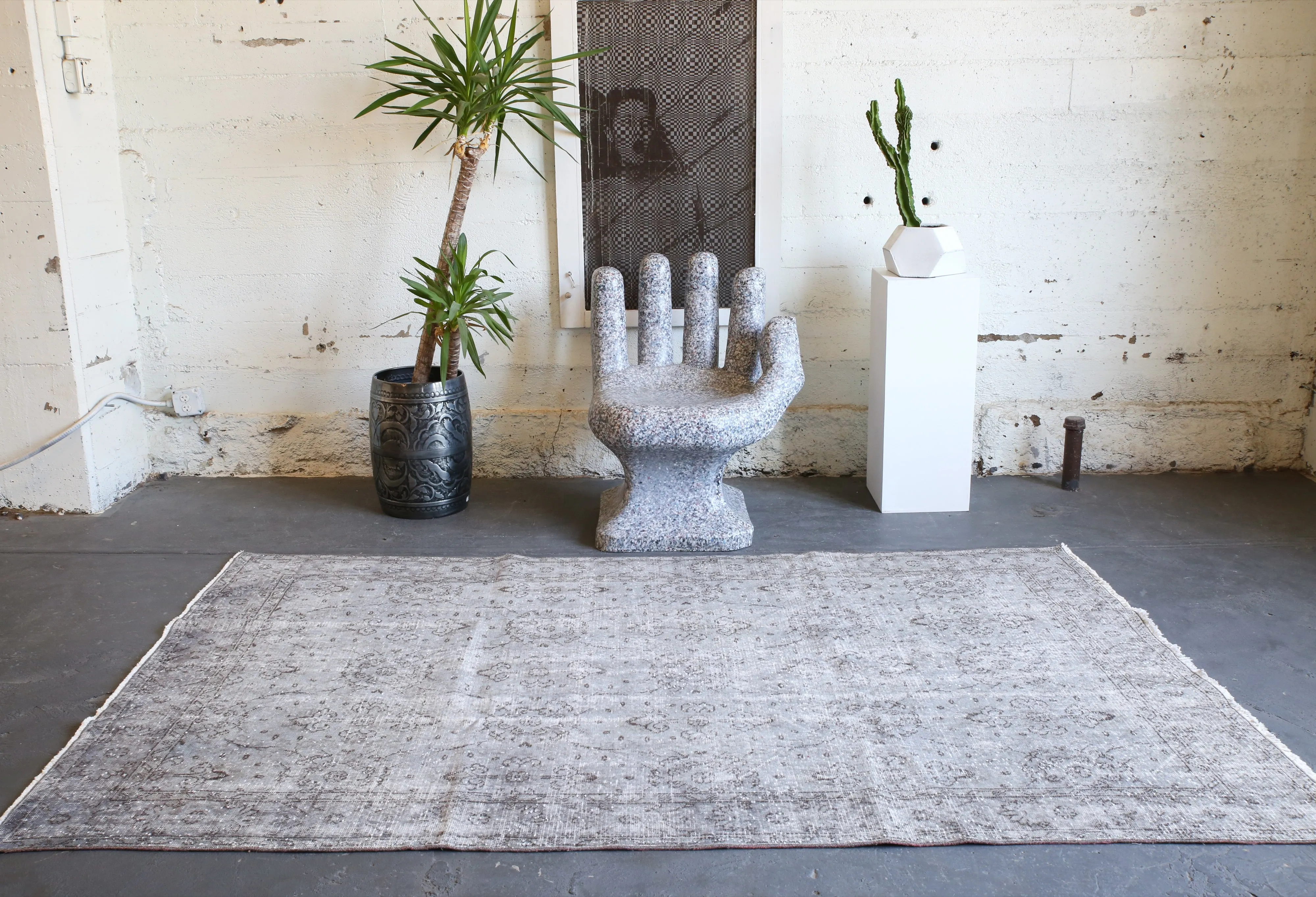 Vintage Overdyed Isparta Rug in Light Gray 5.8ftx8.7ft