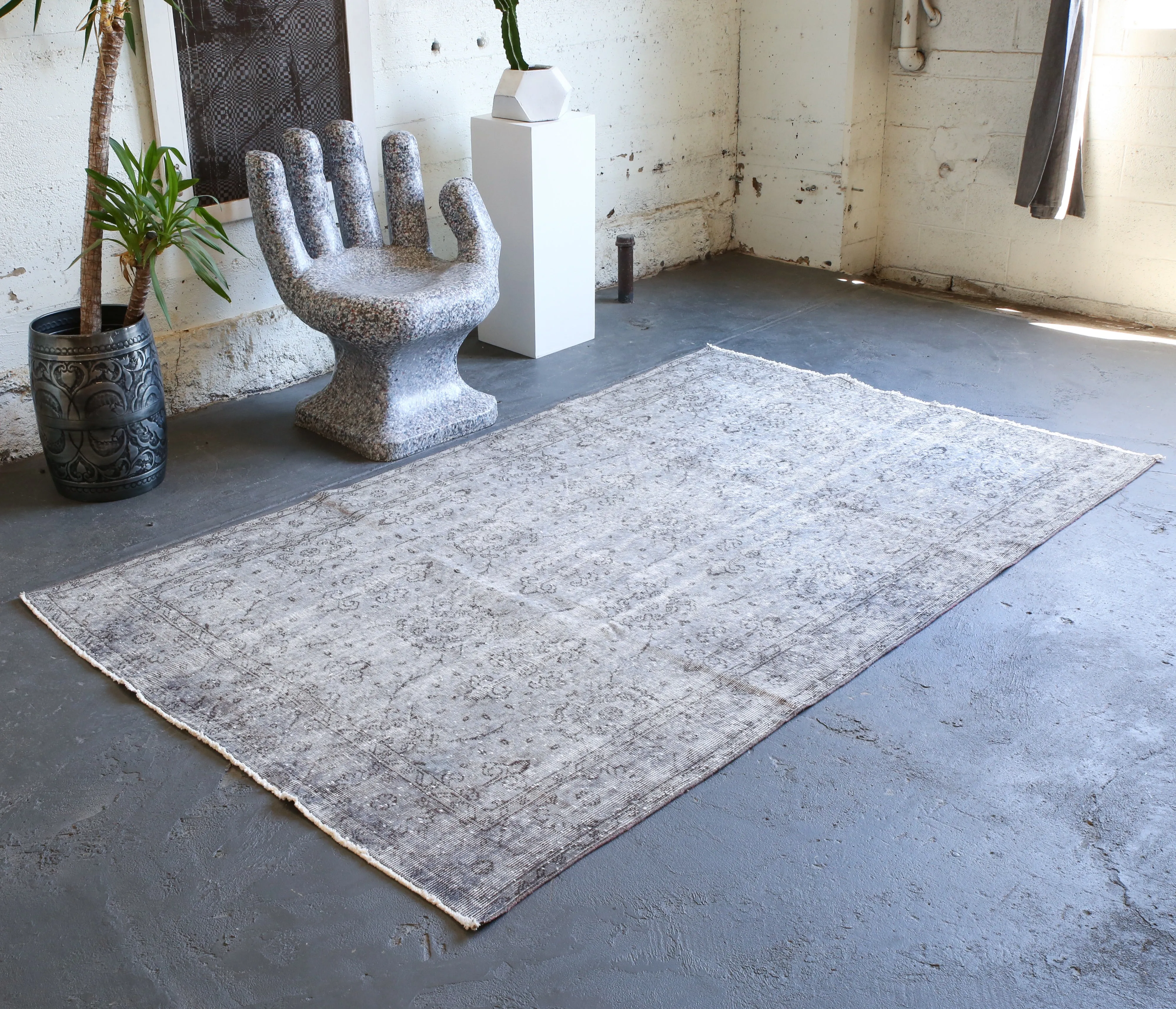 Vintage Overdyed Isparta Rug in Light Gray 5.8ftx8.7ft