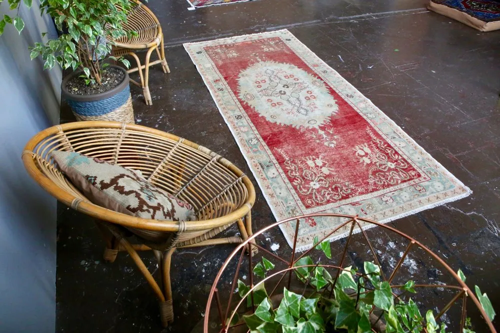 Vintage Southern Anatolian Faded Turkish rug 3.5ftx7.7ft