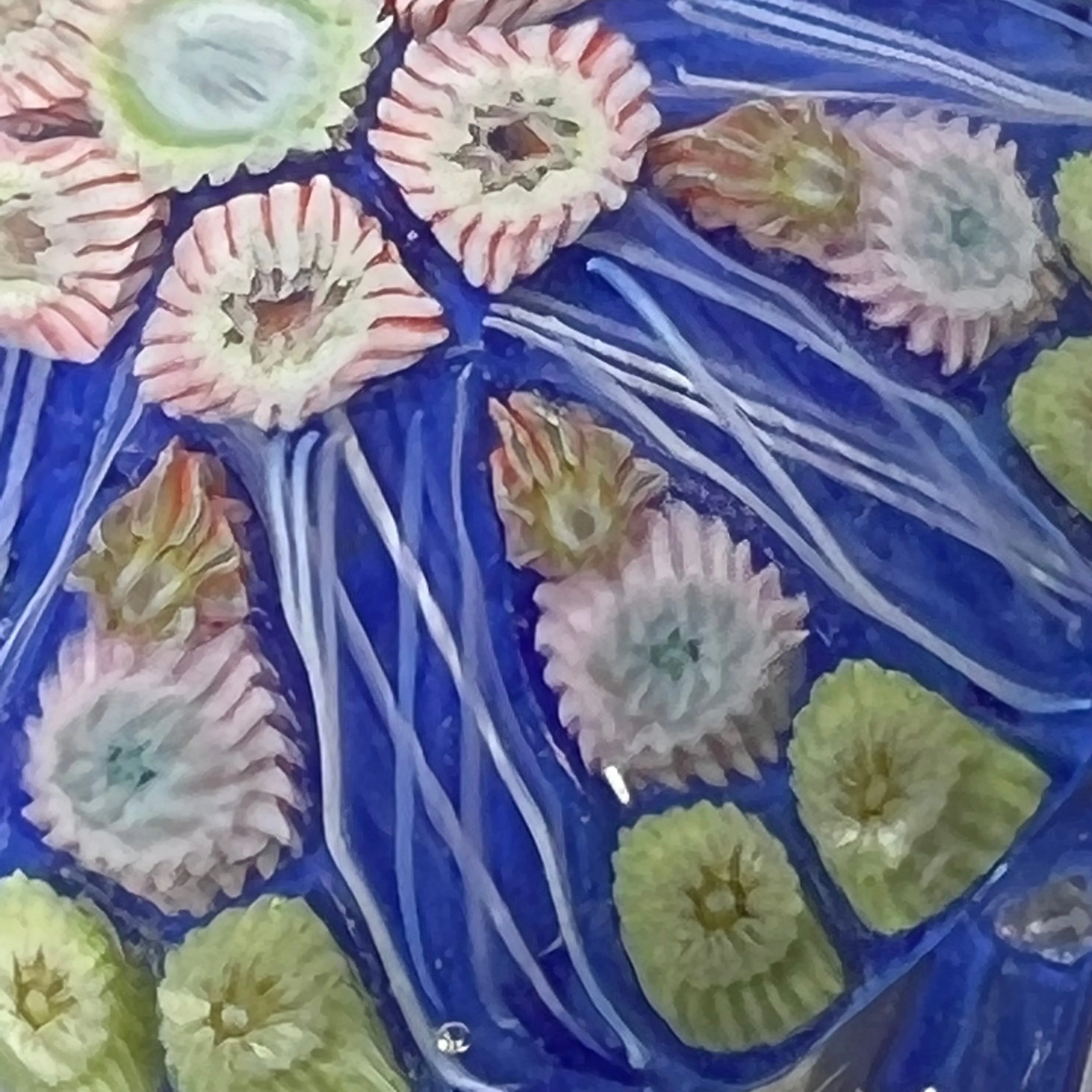 Vintage Strathearn Pressed Star Glass Art Paperweight with Paneled Millefiori on Blue Ground