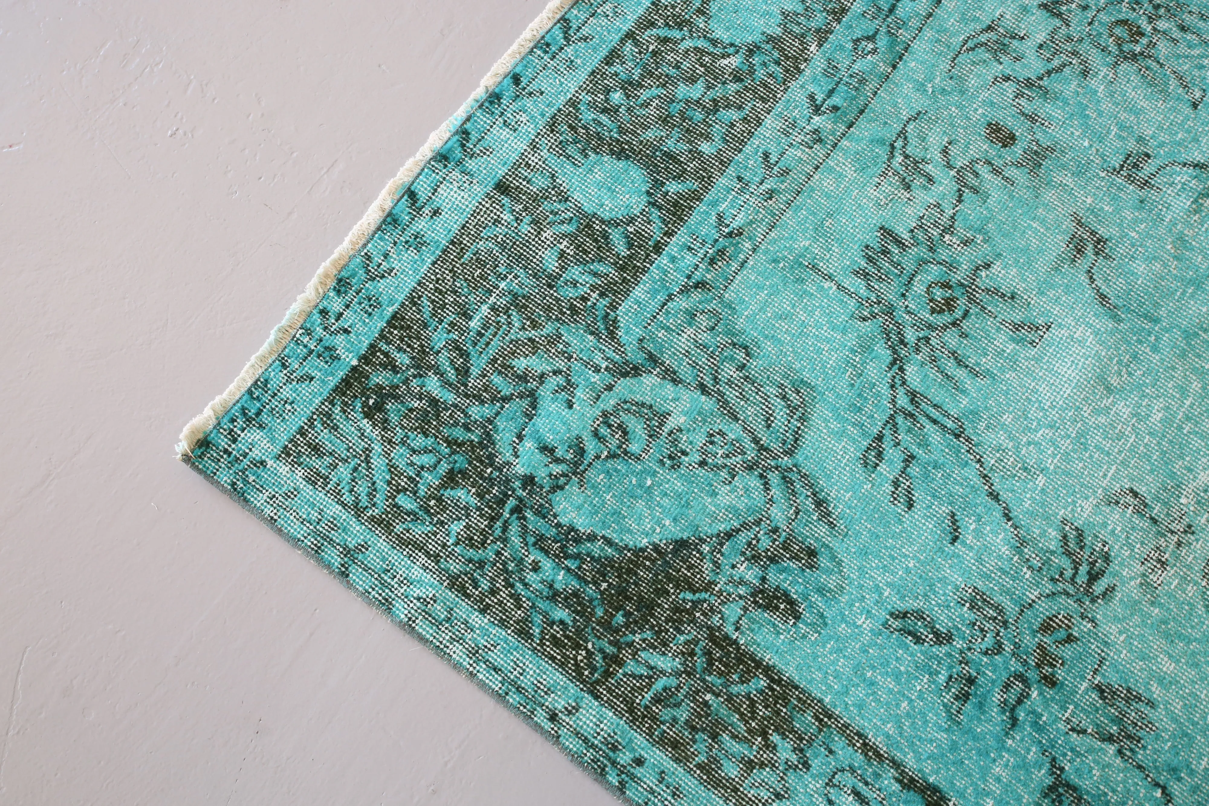 Vintage Turkish Overdyed Rug in Cyan 5.2ftx8.10ft