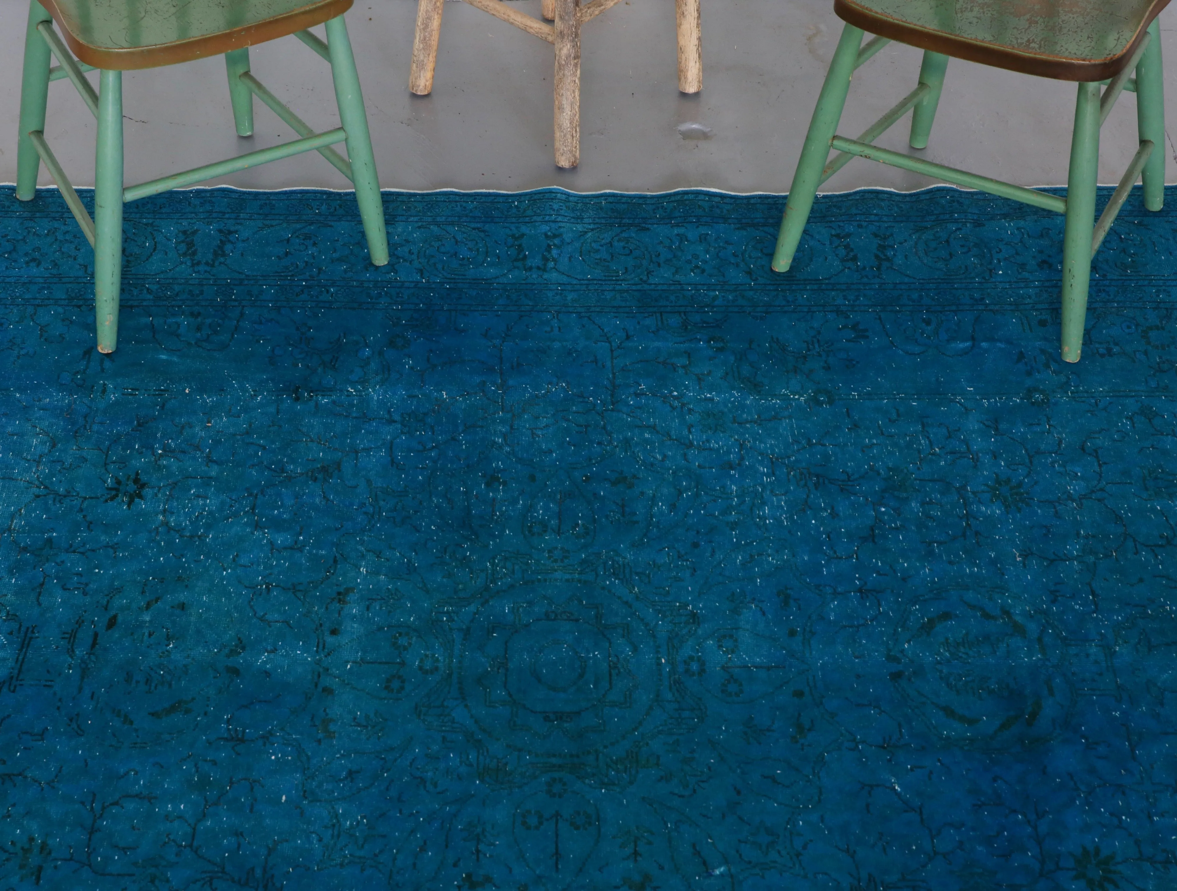 Vintage Turkish Overdyed Rug in Teal 6.6ftx9.5ft