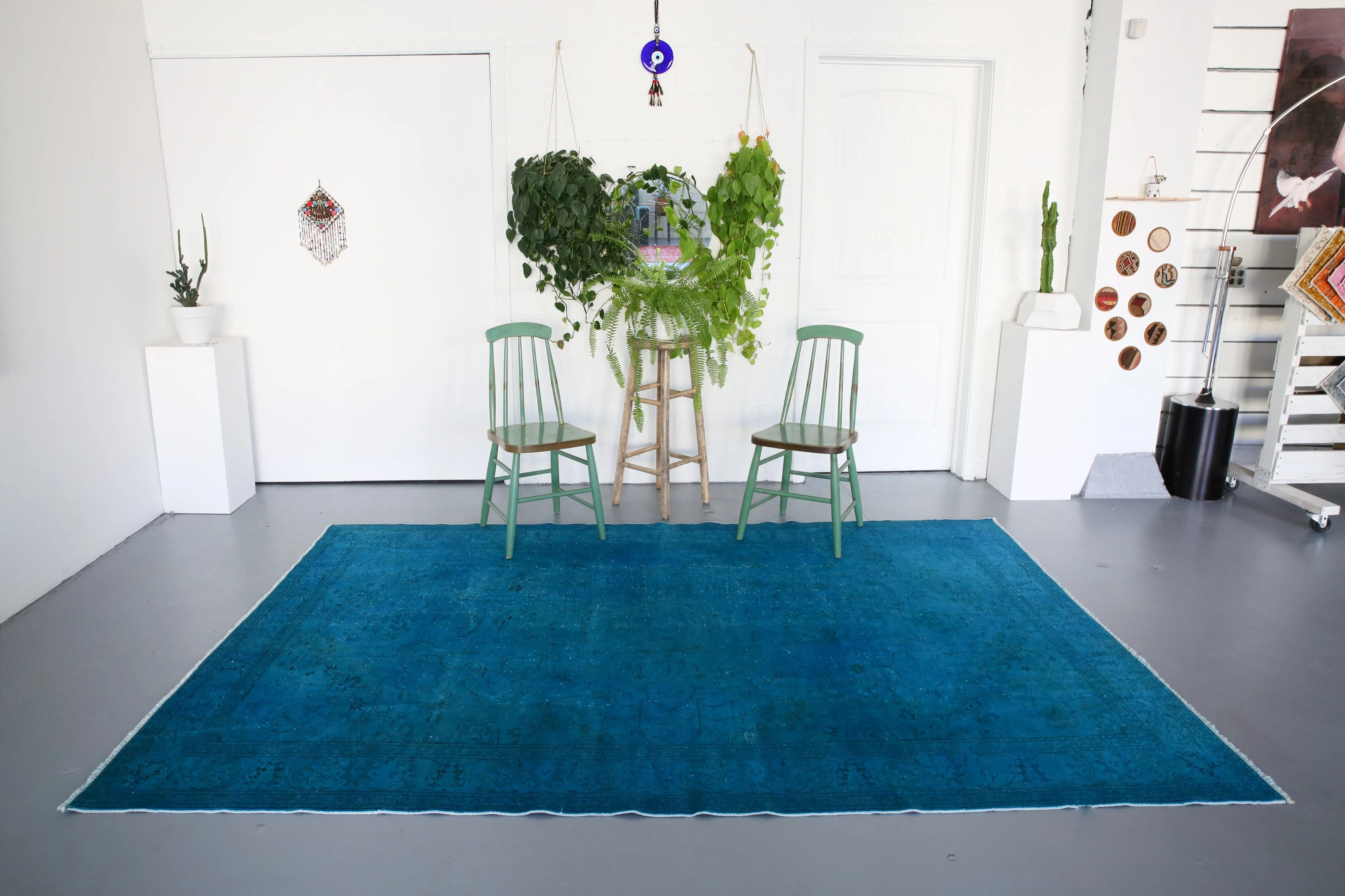 Vintage Turkish Overdyed Rug in Teal 6.6ftx9.5ft