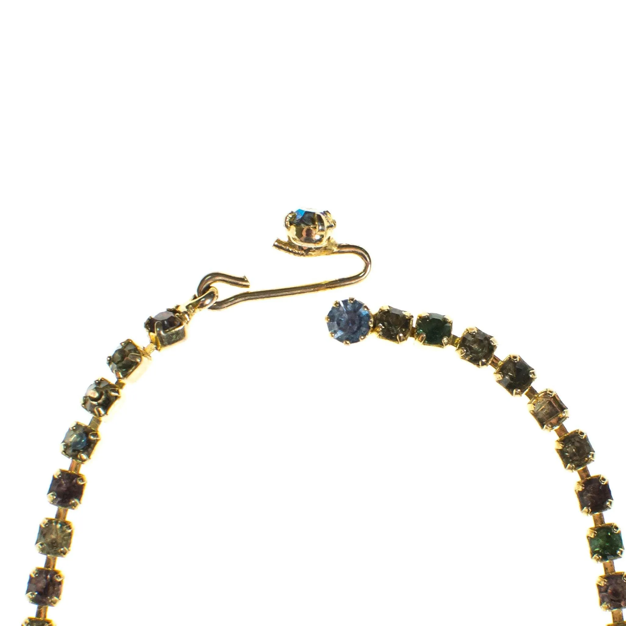 Vintage Waterfall Bib Necklace with Pastel Rhinestones