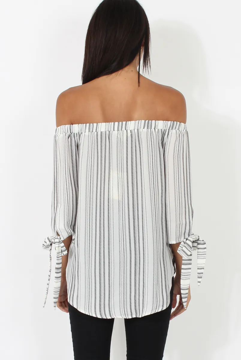 White Patterned Bardot Top - Tessie