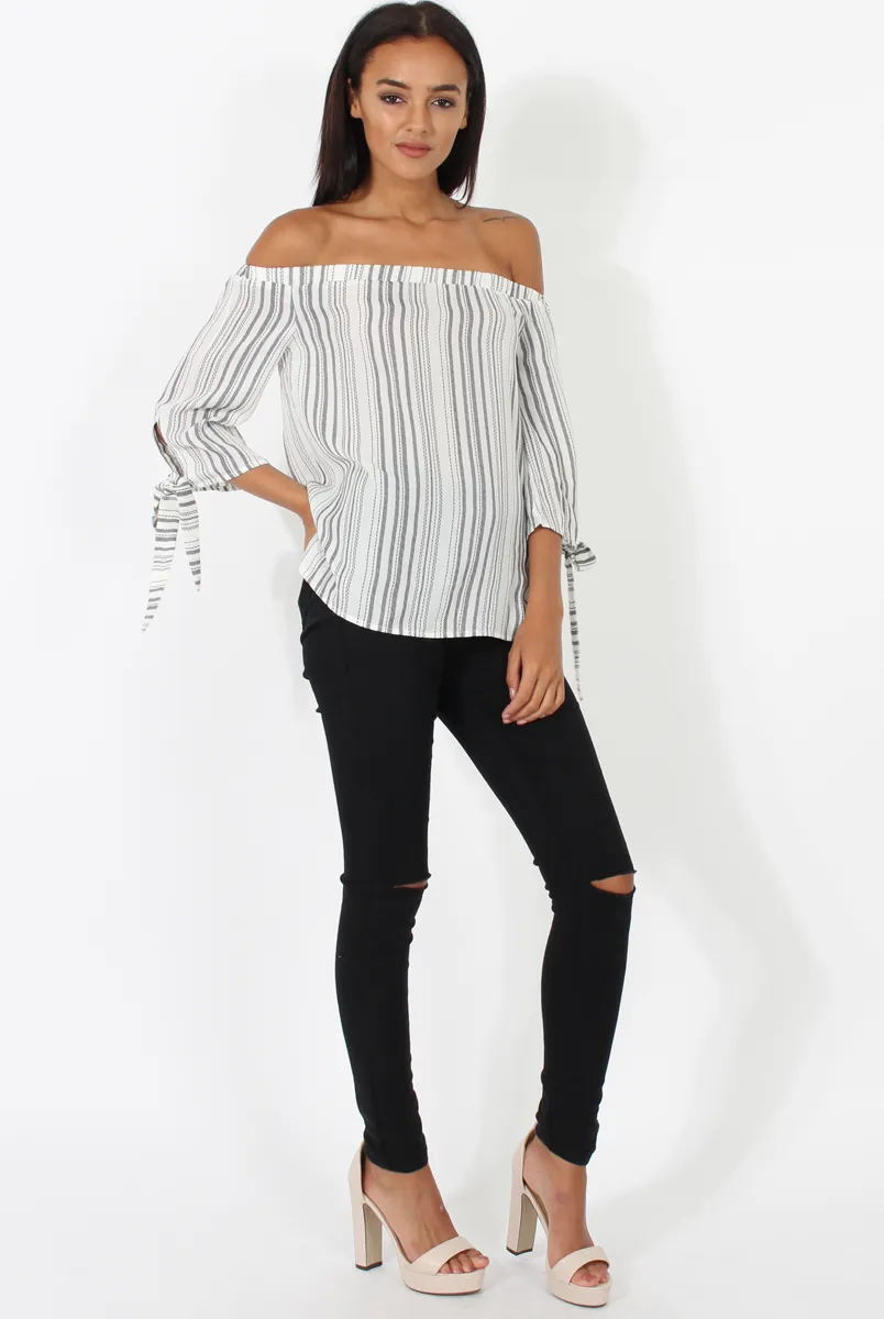 White Patterned Bardot Top - Tessie