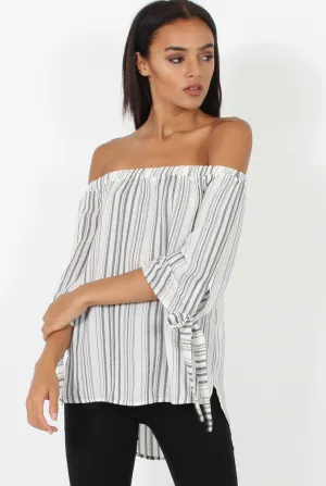 White Patterned Bardot Top - Tessie