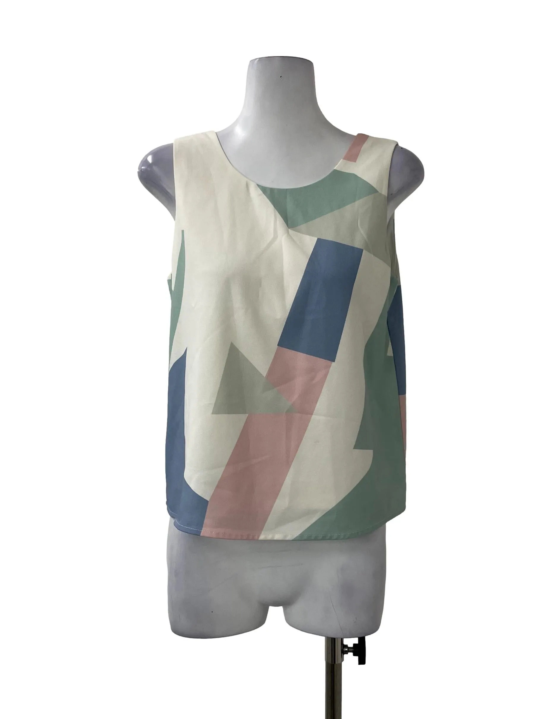 White Patterned Round Neck Top