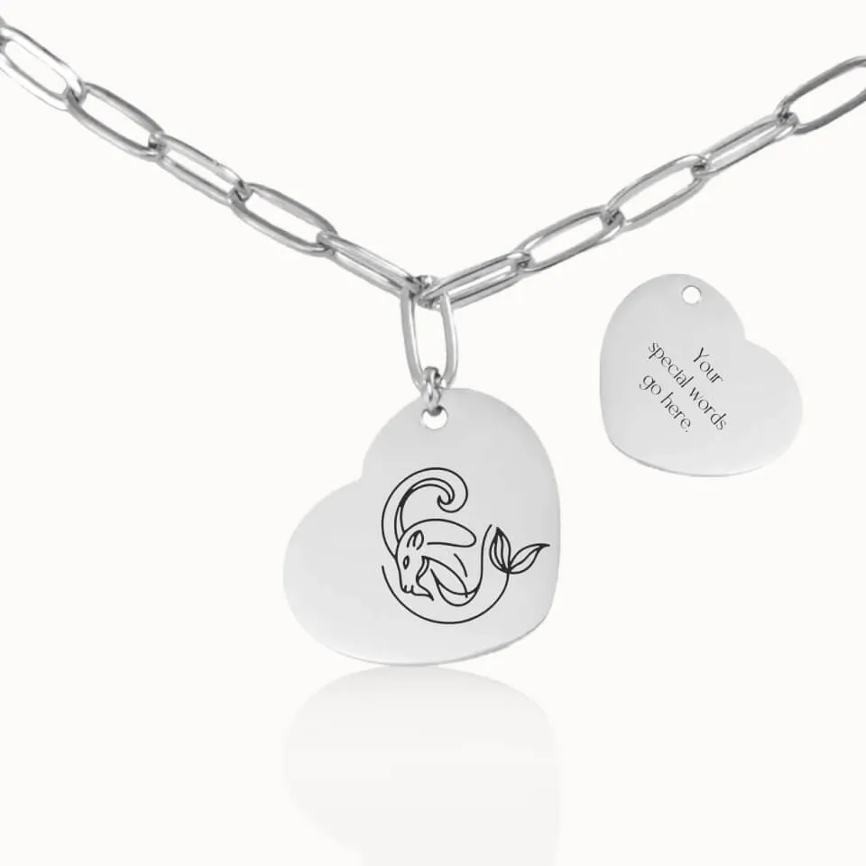 Zodiac Heart Pendant on Paperclip Chain